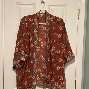 Max Studio Coral and Cream Botanical Print Kimono